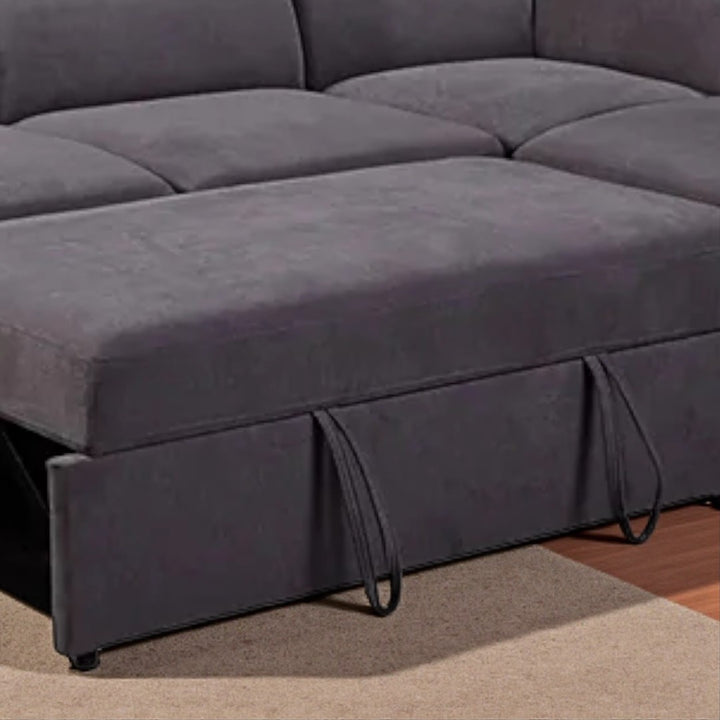 Vibe Fabric Upholstered Sectional Sofa Bed With USB Charging Ports - Grey