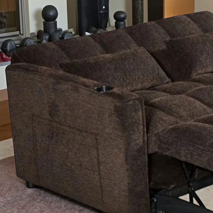 Aspire Fabric Upholstered Sofa Bed In Brown Finish