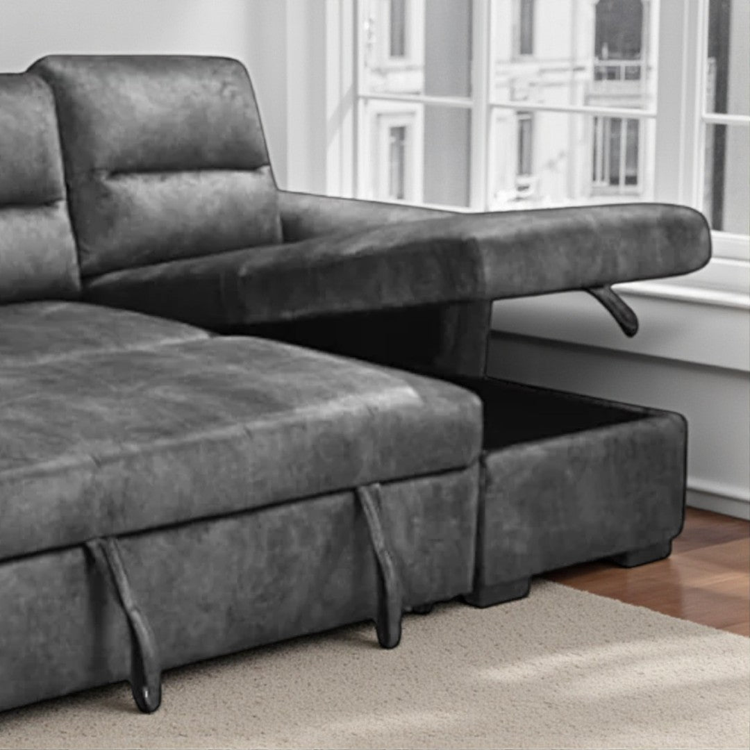 Sarina Fabric Upholstered Sectional Sofa Bed With Reversible Chaise - Grey