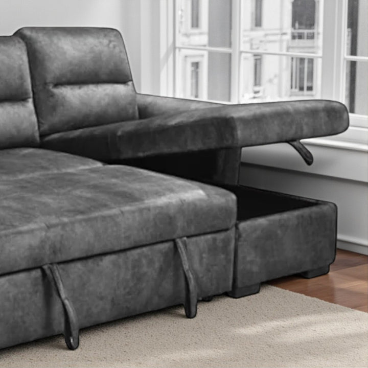 Sarina Fabric Upholstered Sectional Sofa Bed With Reversible Chaise - Grey