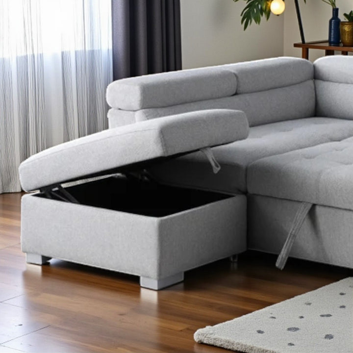 Logan Fabric Upholstered Sectional Sofa Bed - Grey | Available In RHF & LHF Configuration