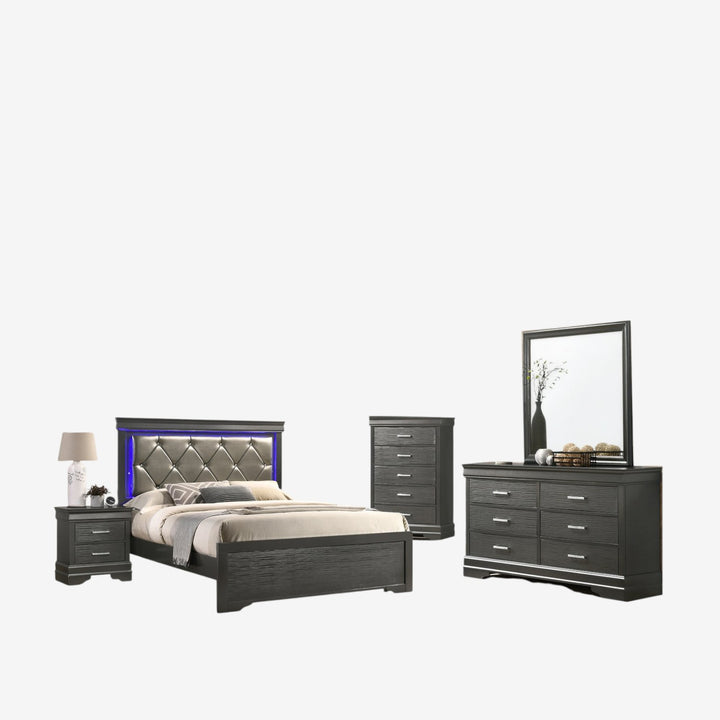 Axora 8-Piece Stylish Bedroom Set - Black | Modern, Sturdy, Ambient LEDs & Smart Storage