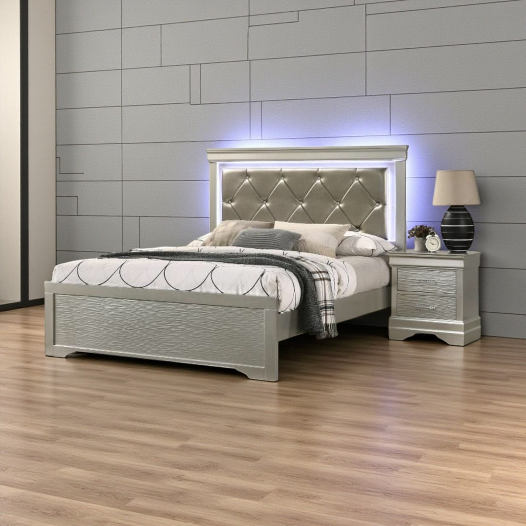 Axora 8-Piece Stylish Bedroom Set - Champagne | Modern, Sturdy, Ambient LEDs & Smart Storage
