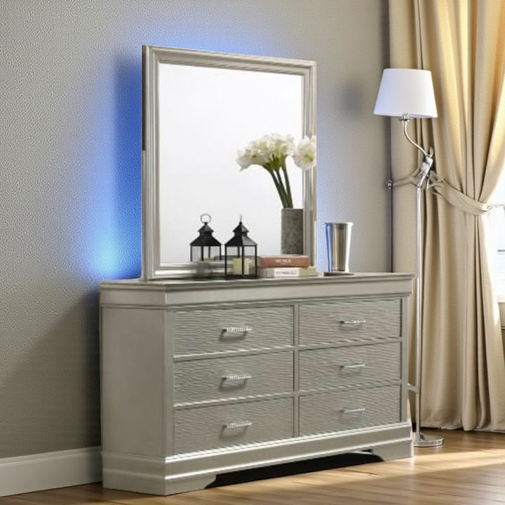 Axora 8-Piece Stylish Bedroom Set - Champagne | Modern, Sturdy, Ambient LEDs & Smart Storage