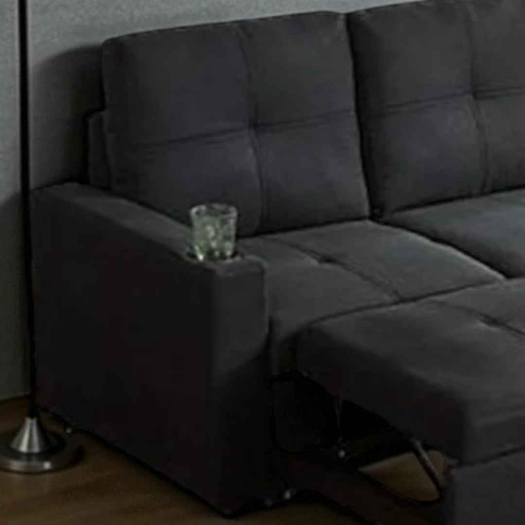Linda Pull Out Sleeper Sofa With Reversible Chaise - Black