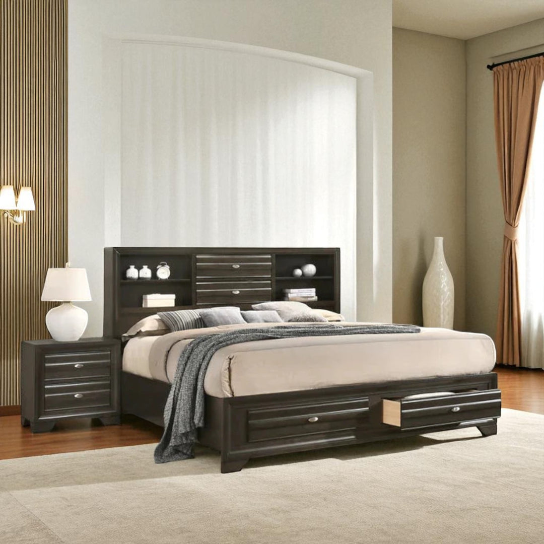 Orvak 8-Piece Rustic Bedroom Set - Antique Grey | Timeless, Sturdy & Smart Storage Solution