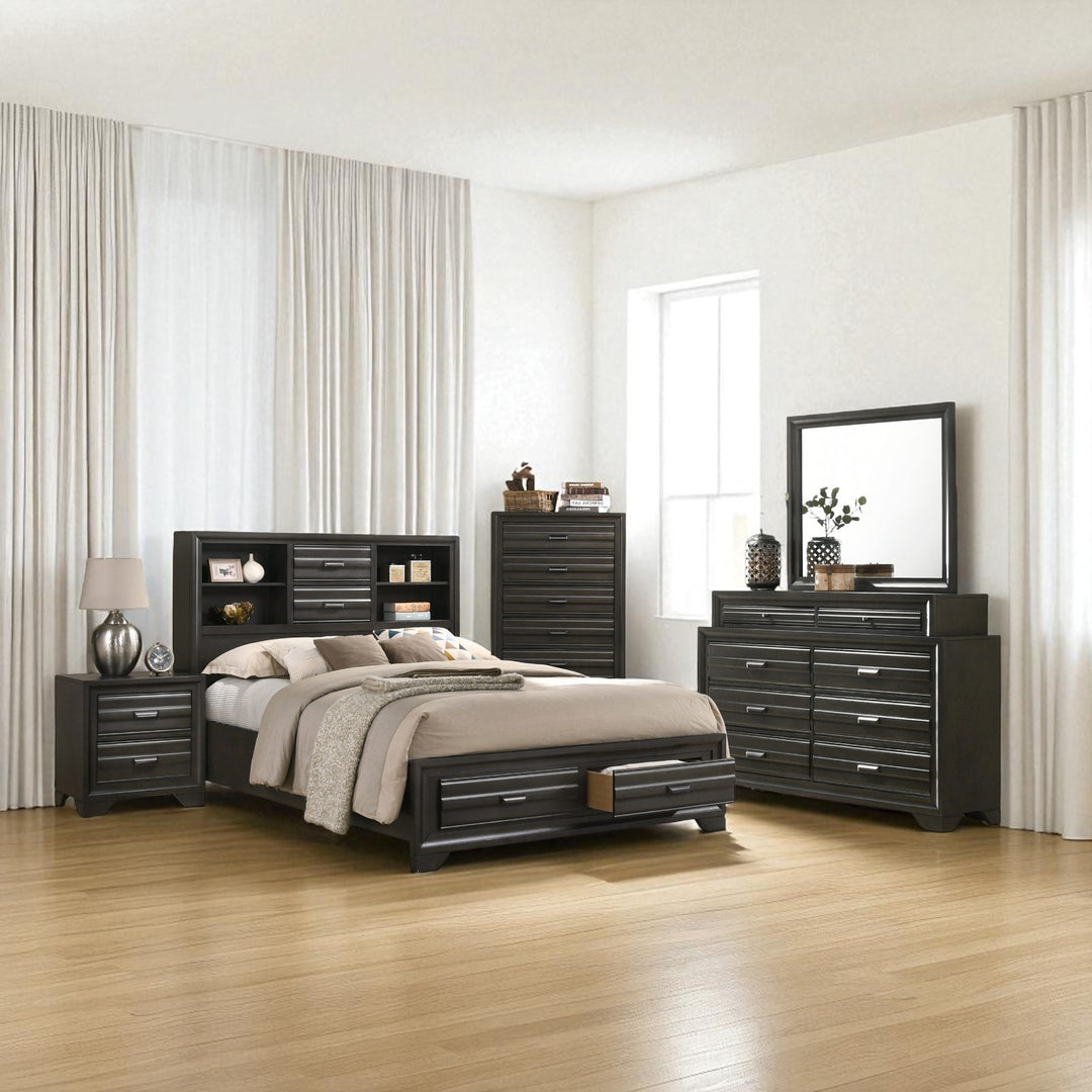 Orvak 8-Piece Rustic Bedroom Set - Antique Grey | Timeless, Sturdy & Smart Storage Solution