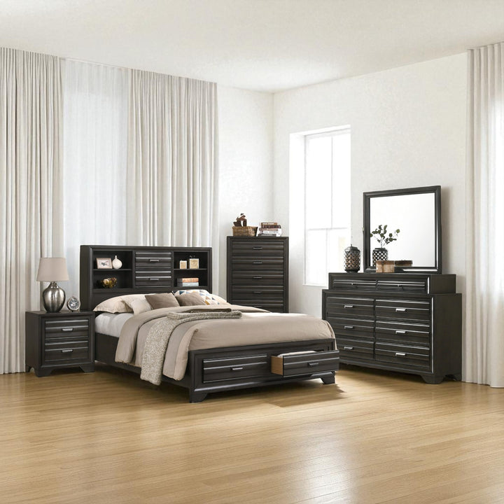 Orvak 8-Piece Rustic Bedroom Set - Antique Grey | Timeless, Sturdy & Smart Storage Solution