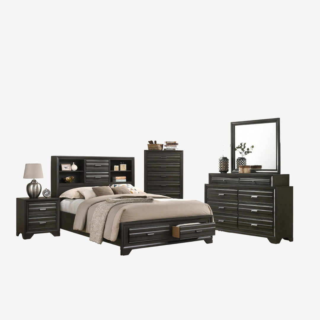 Orvak 8-Piece Rustic Bedroom Set - Antique Grey | Timeless, Sturdy & Smart Storage Solution