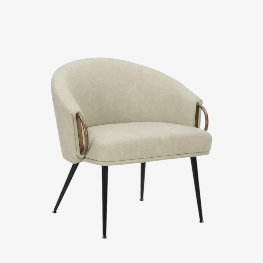 Tera Vintage Style Accent Chair in Leather Upholstery - Ivory/ Black