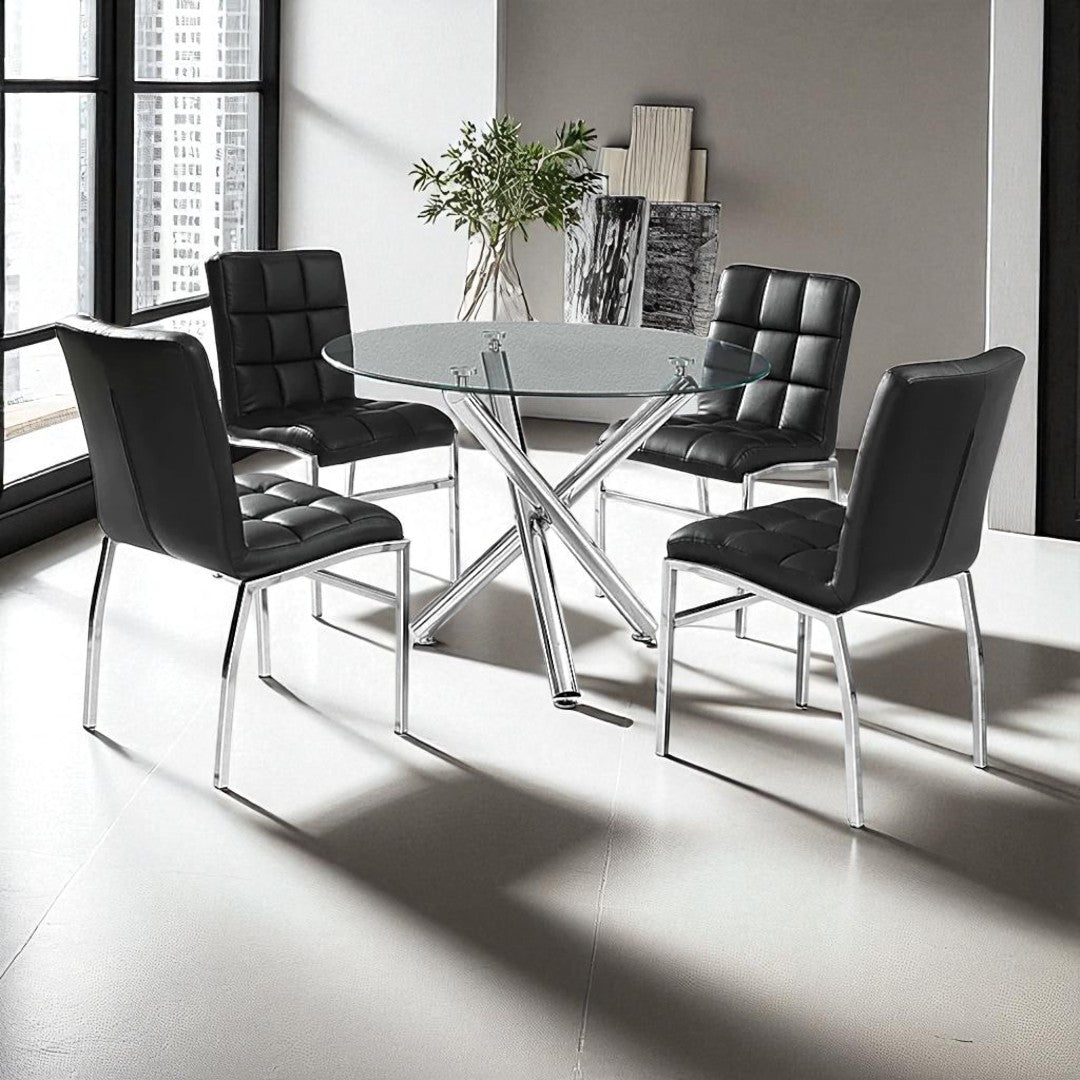 Montreal Metallic Dining Table With Tempered Glass Top - Chrome