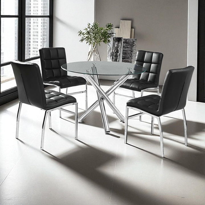 Montreal Metallic Dining Table With Tempered Glass Top - Chrome