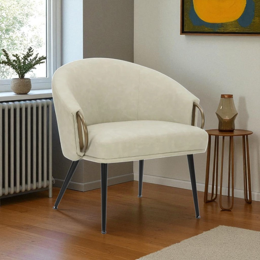 Tera Vintage Style Accent Chair in Leather Upholstery - Ivory/ Black