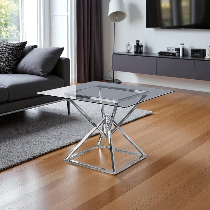 Madeline Metallic Dining Table With Tempered Glass Top - Chrome