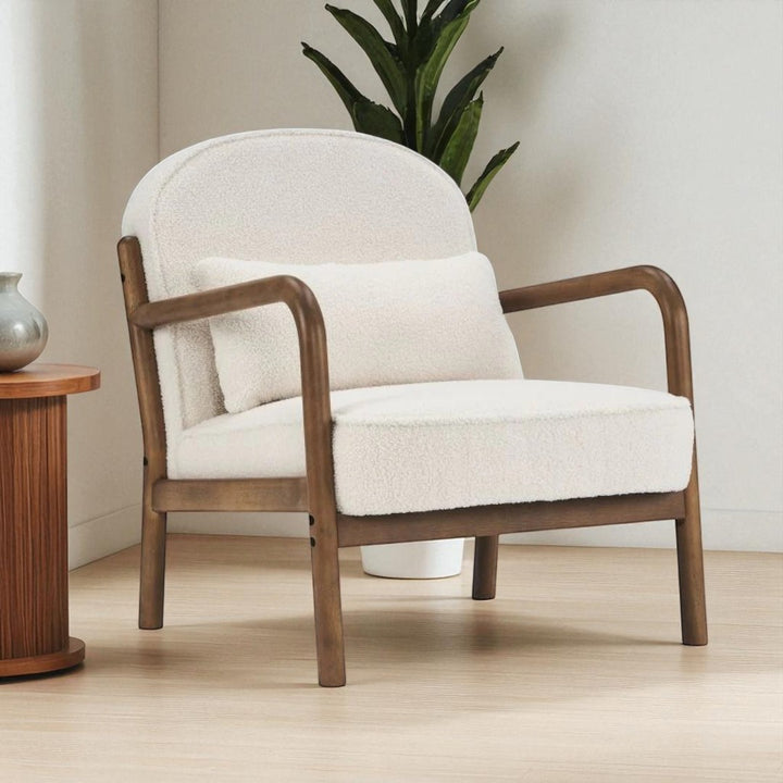 Bruno Wooden Accent Chair in Fabric Upholstery - White/ Walnut