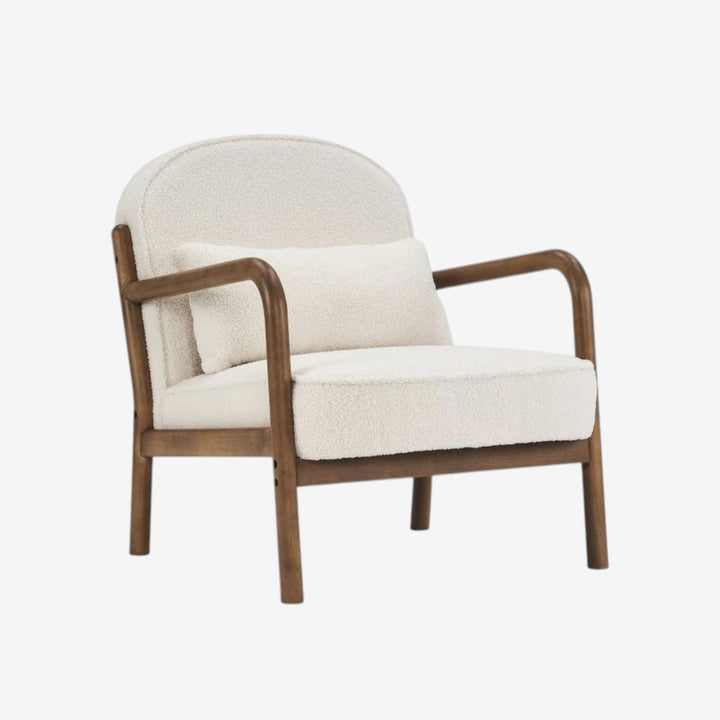 Bruno Wooden Accent Chair in Fabric Upholstery - White/ Walnut