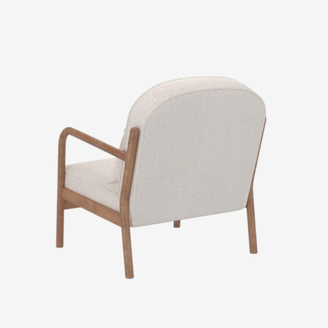 Bruno Wooden Accent Chair in Fabric Upholstery - White/ Walnut