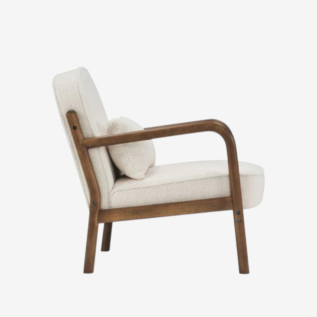 Bruno Wooden Accent Chair in Fabric Upholstery - White/ Walnut