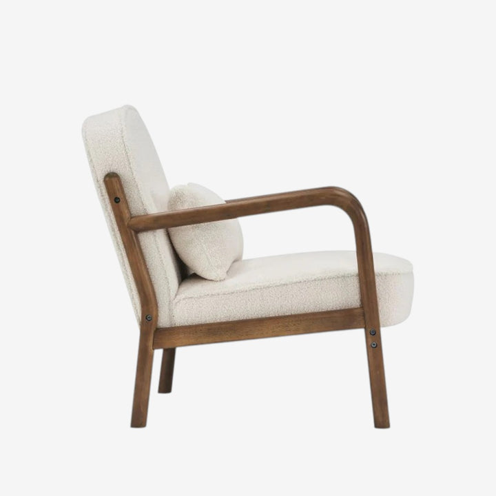 Bruno Wooden Accent Chair in Fabric Upholstery - White/ Walnut