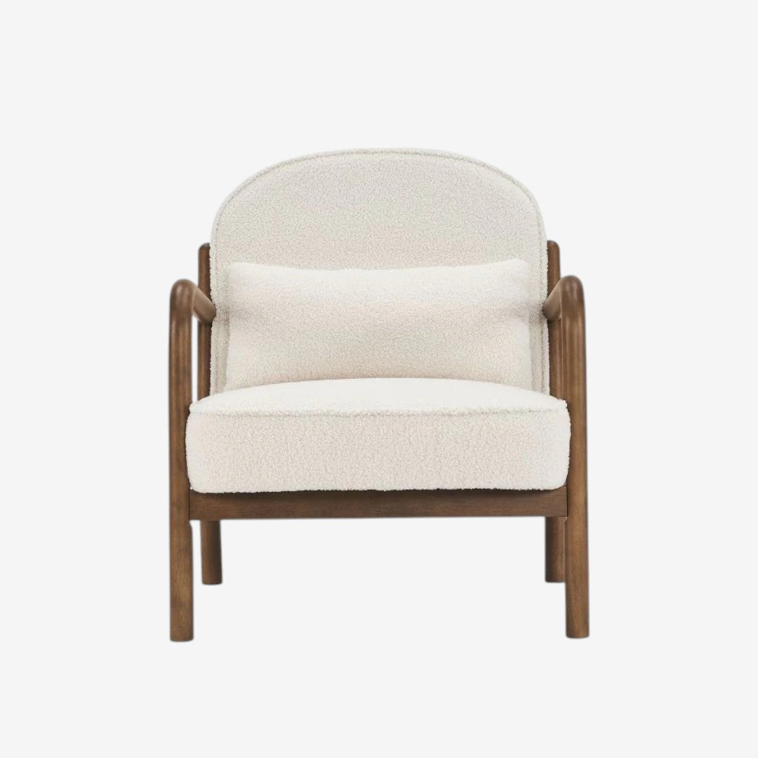 Bruno Wooden Accent Chair in Fabric Upholstery - White/ Walnut