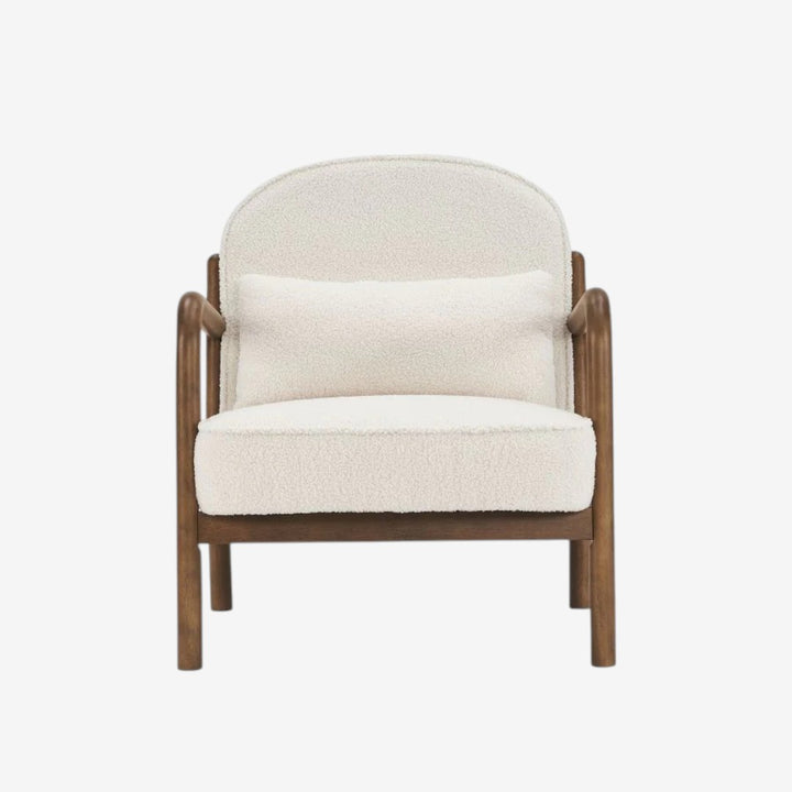 Bruno Wooden Accent Chair in Fabric Upholstery - White/ Walnut