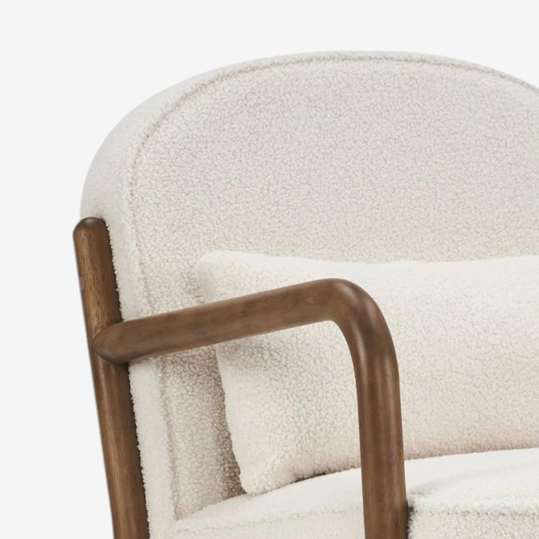 Bruno Wooden Accent Chair in Fabric Upholstery - White/ Walnut