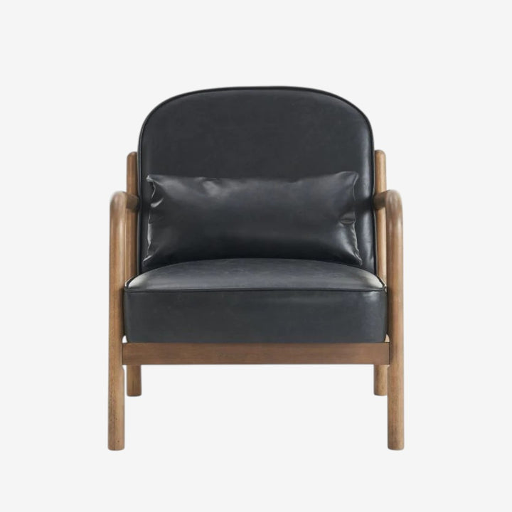 Bruno Wooden Accent Chair in Leather Upholstery - Black/ Walnut