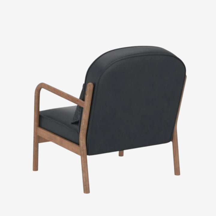 Bruno Wooden Accent Chair in Leather Upholstery - Black/ Walnut