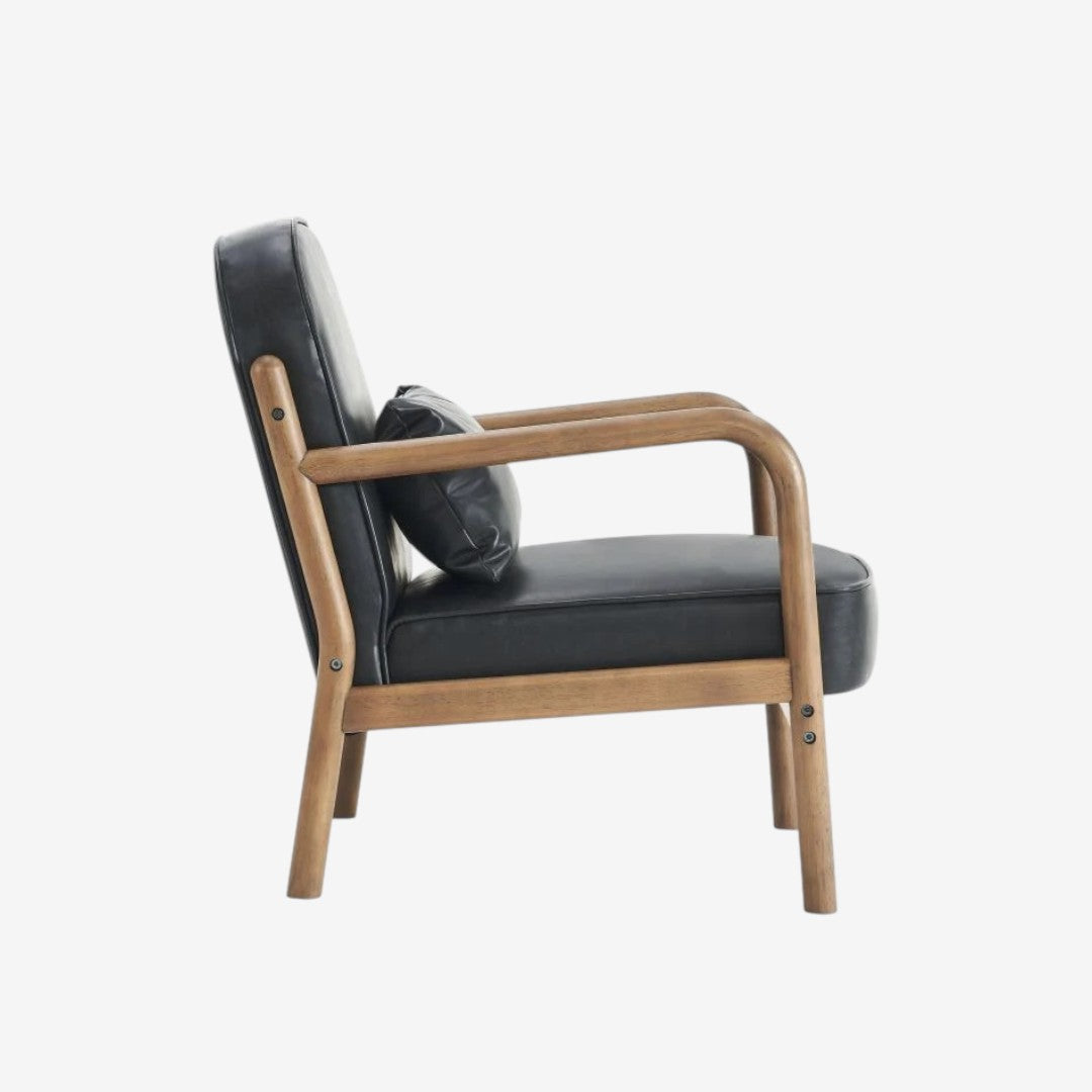 Bruno Wooden Accent Chair in Leather Upholstery - Black/ Walnut