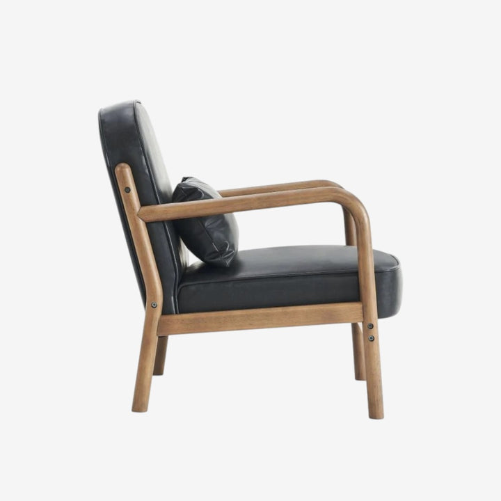 Bruno Wooden Accent Chair in Leather Upholstery - Black/ Walnut
