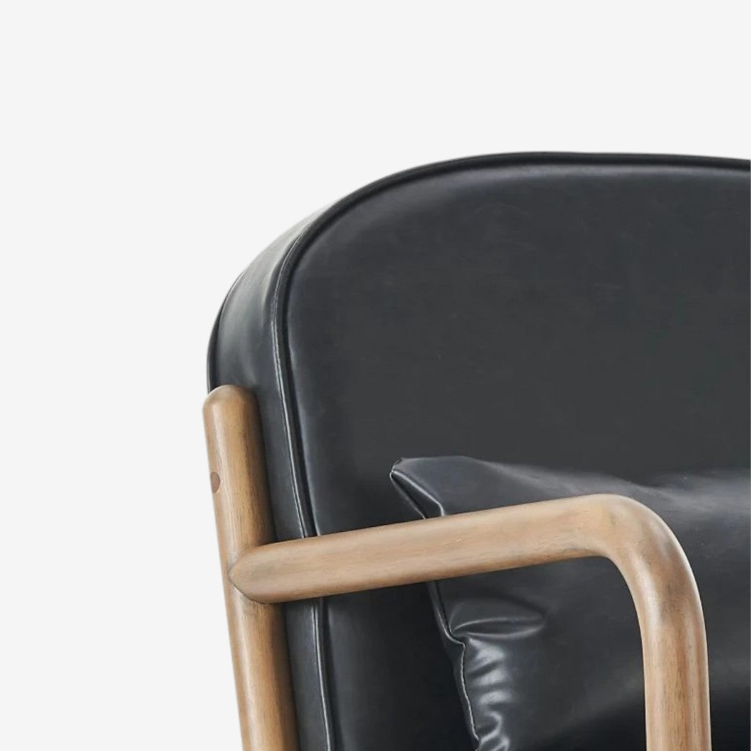 Bruno Wooden Accent Chair in Leather Upholstery - Black/ Walnut