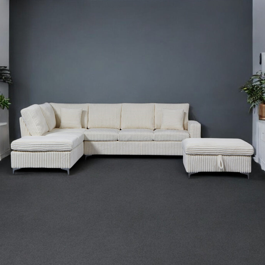 Scott Reversible Sectional Sofa Set In Soft Fabric Upholstery - Beige