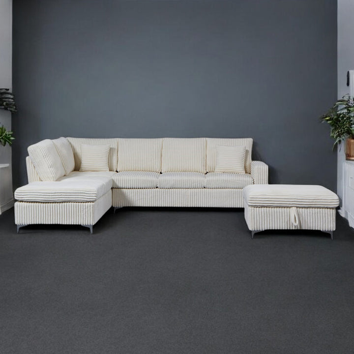 Scott Reversible Sectional Sofa Set In Soft Fabric Upholstery - Beige