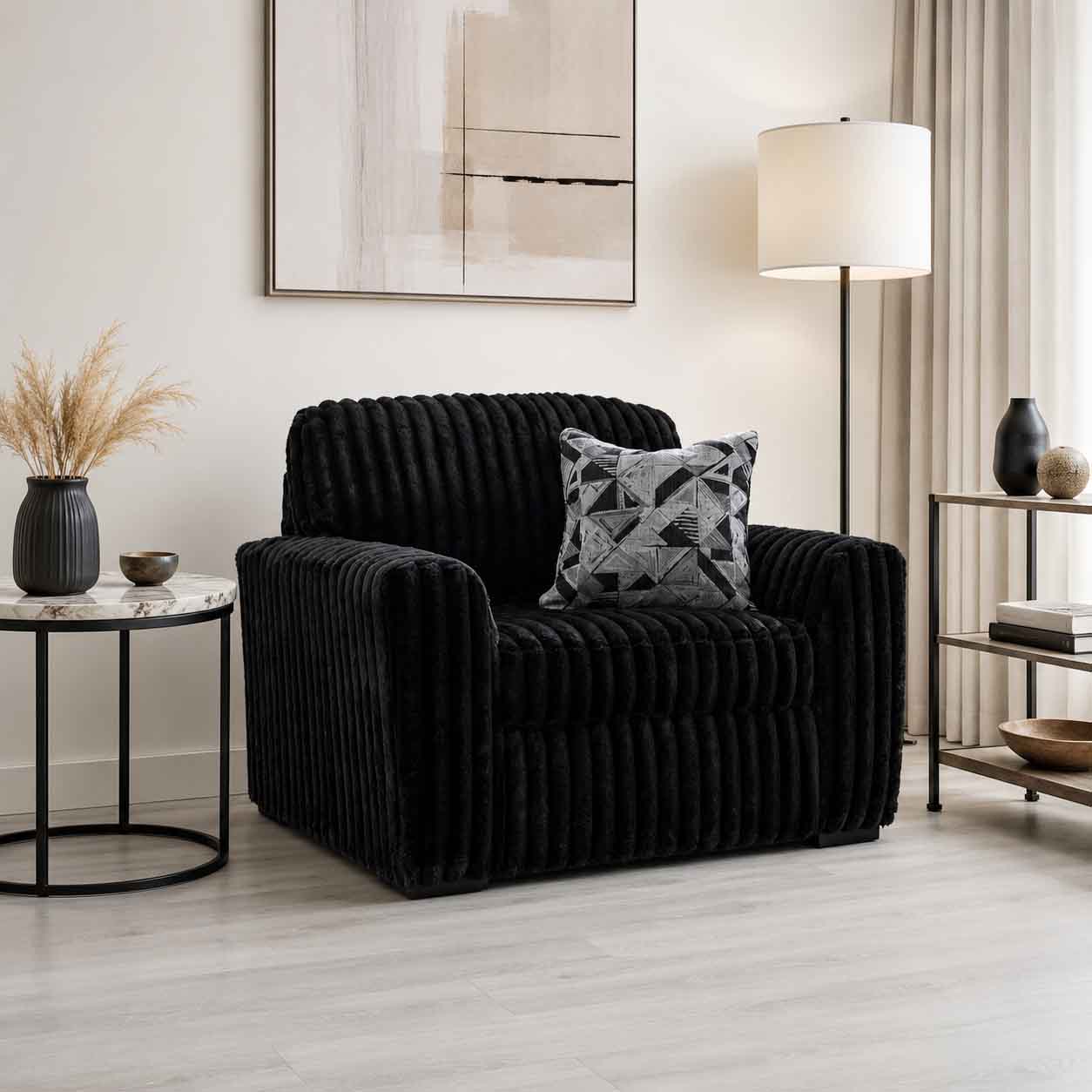 Midnight-madness Oversized Armchair In Fabric Upholstery - Onyx - Side View