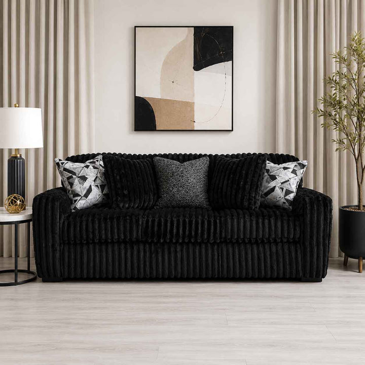 Midnight-madness Stationary Sofa In Fabric Upholstery - Onyx - Side View