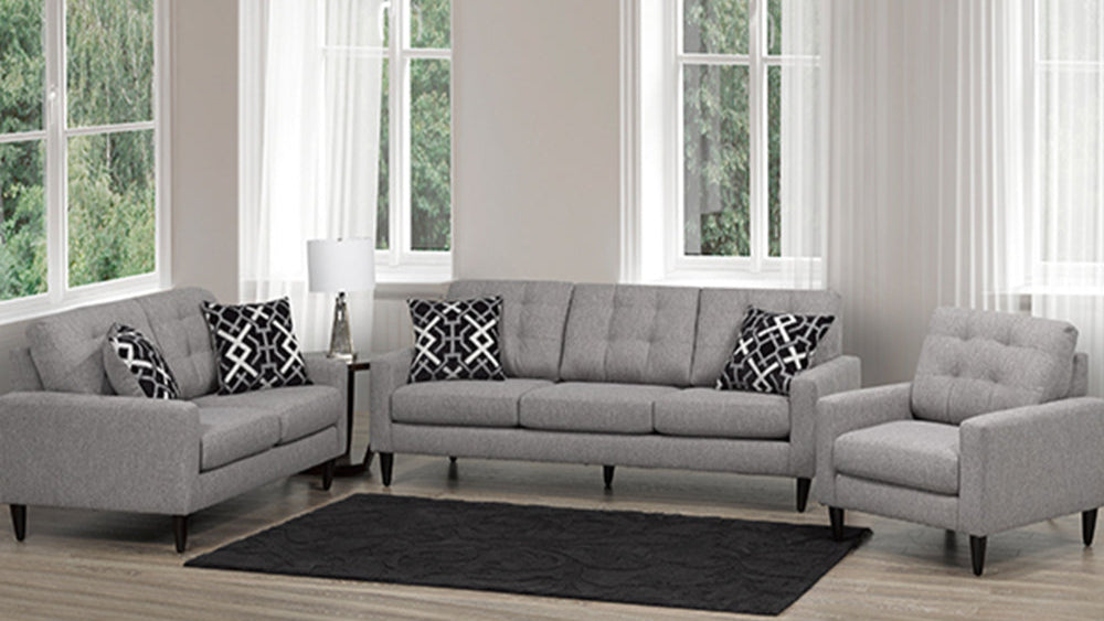 Rowan 3-Piece Sofa Set In Fabric Upholstery - Gravel