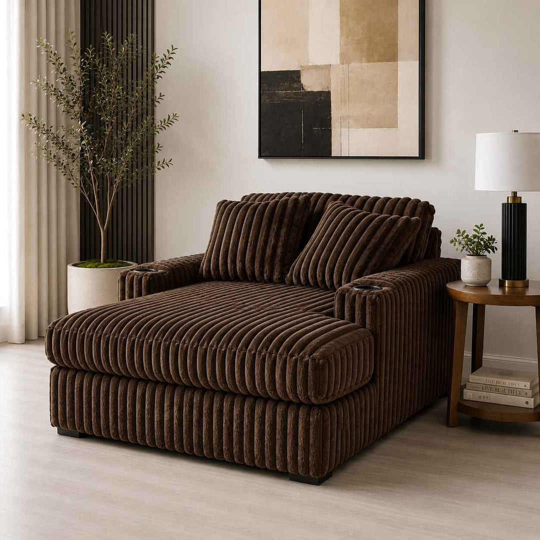 Midnight-madness Oversized Chaise In Fabric Upholstery - Chocolate - Side View