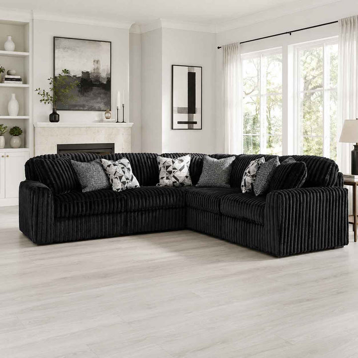 S26 Midnight-madness 5-Piece Sectional Sofa In Fabric Upholstery - Onyx - Side View