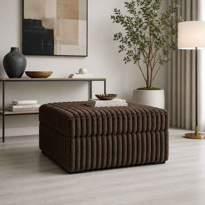 Midnight-madness Oversized Accent Ottoman In Fabric Upholstery - Chocolate - Side View
