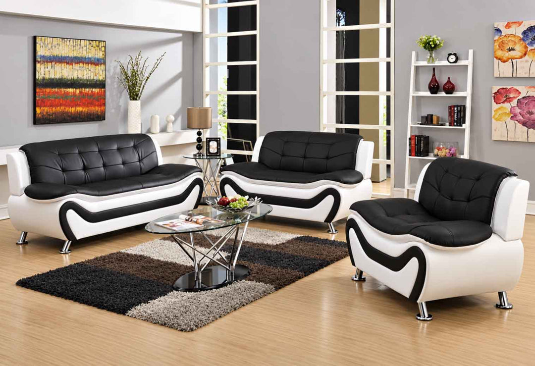 Ember 3-Piece Sofa Set In PU Leather Upholstery - White/ Black