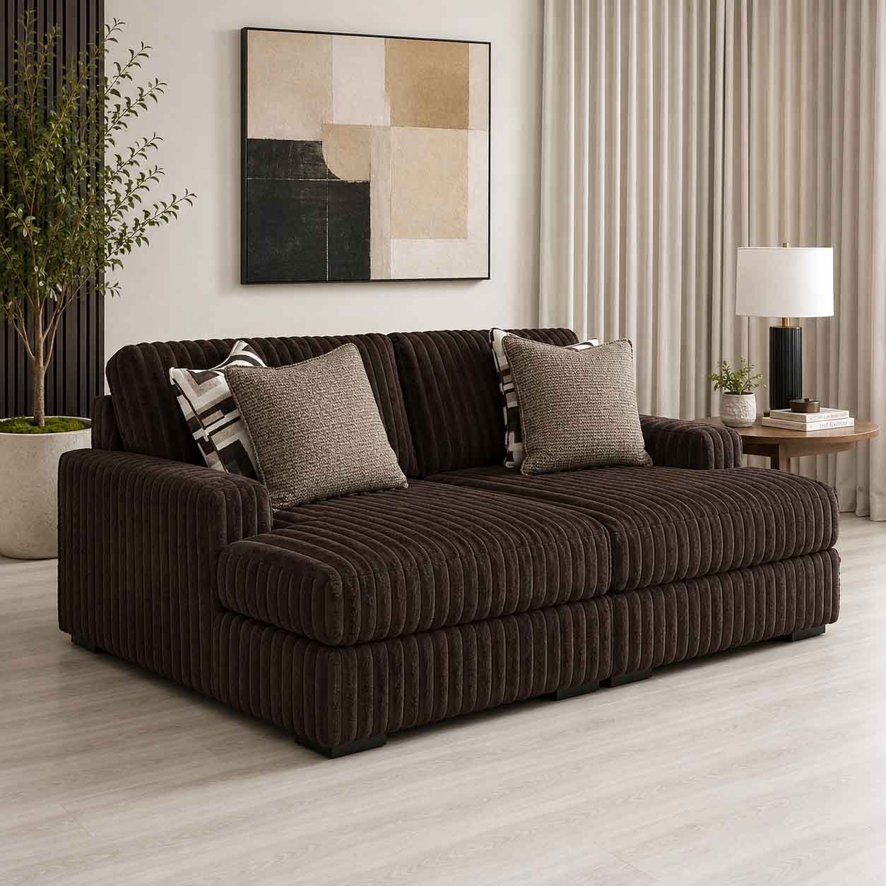 S8 Midnight-madness Super Chaise In Fabric Upholstery - Chocolate - Side View