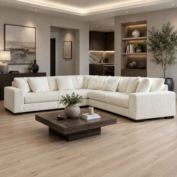 21104S5 Lindyn 5-Piece Sectional Sofa in Fabric Upholstery - Ivory | Signature Design by Ashley