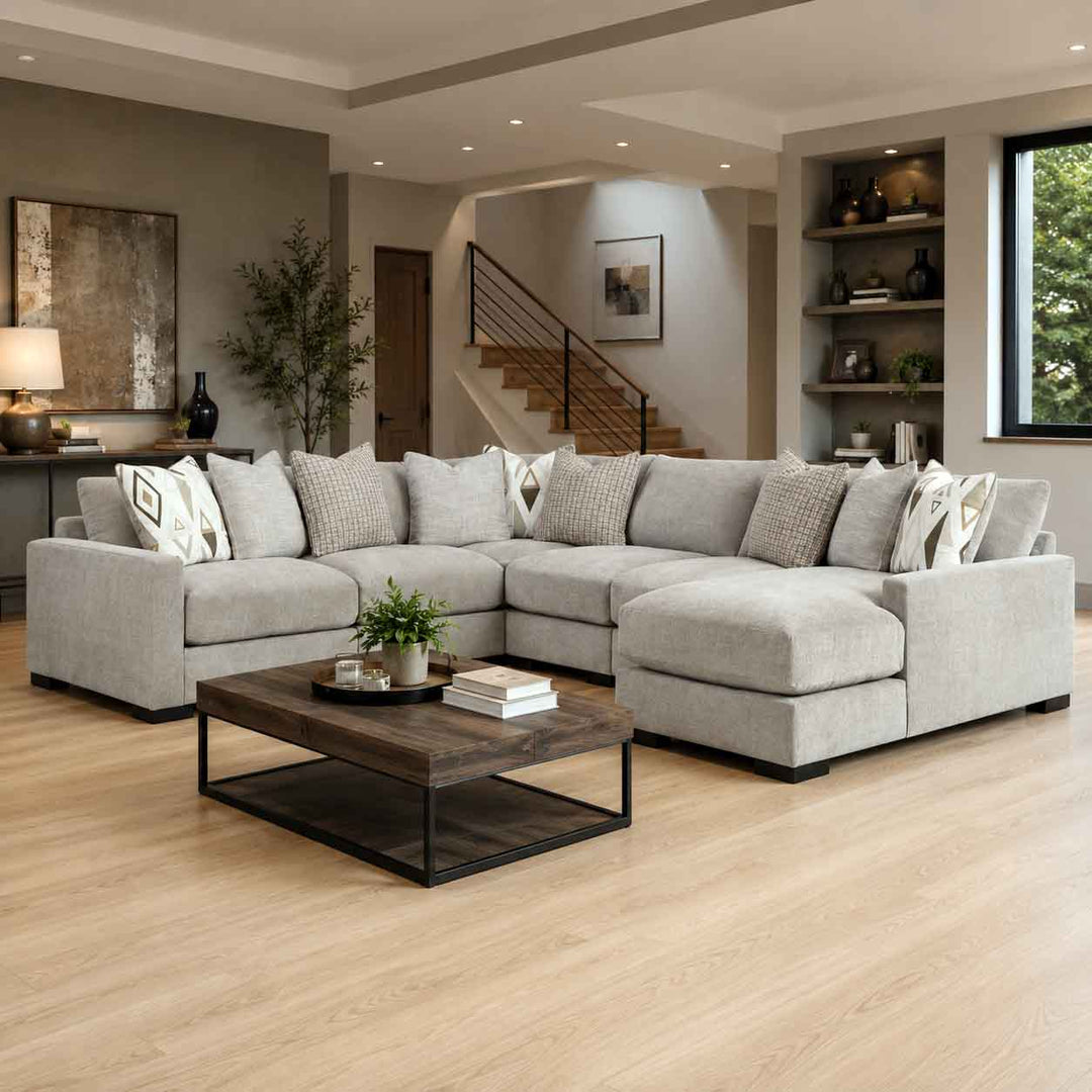 20305S7 Aslan Court 6-Piece RAF Sectional Sofa In Fabric Upholstery - Pebble | Signature Design By Ashley