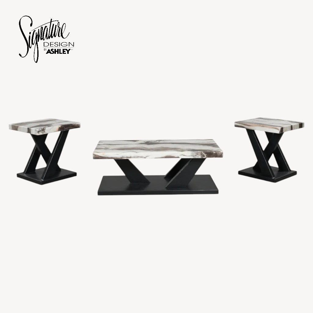 T403-13 Cendill Table Set Dark Brown/White/Black (Set of 3) | Signature Design By Ashley