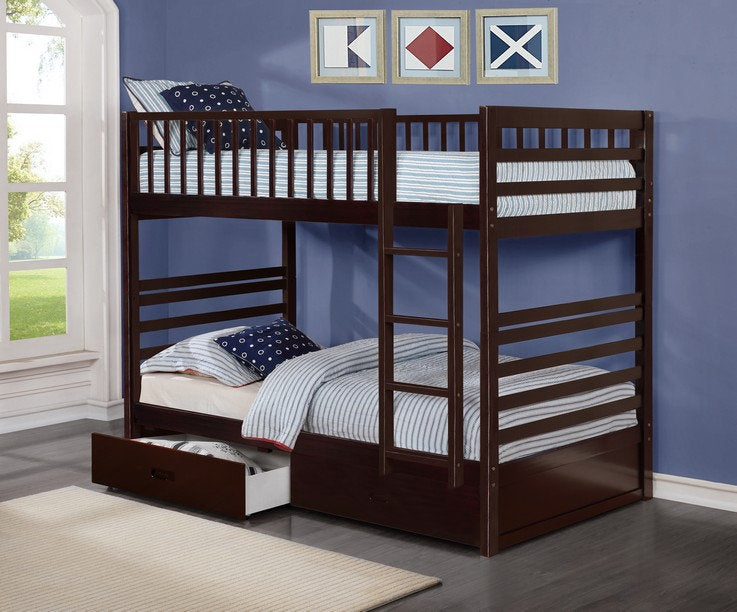 Maddox Bunk Bed (Single/ Single) With Storage Drawers - Espresso
