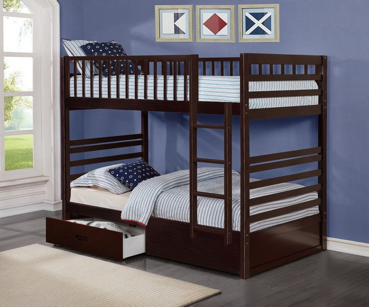 Maddox Bunk Bed (Single/ Single) With Storage Drawers - Espresso