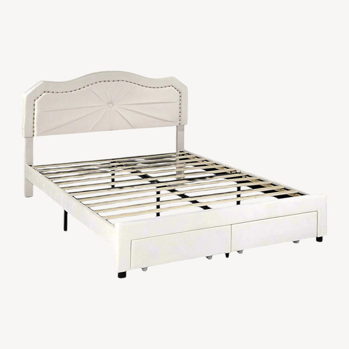 Corbin Elegant Platform Bed Frame With Built-In USB Charging Ports - Beige