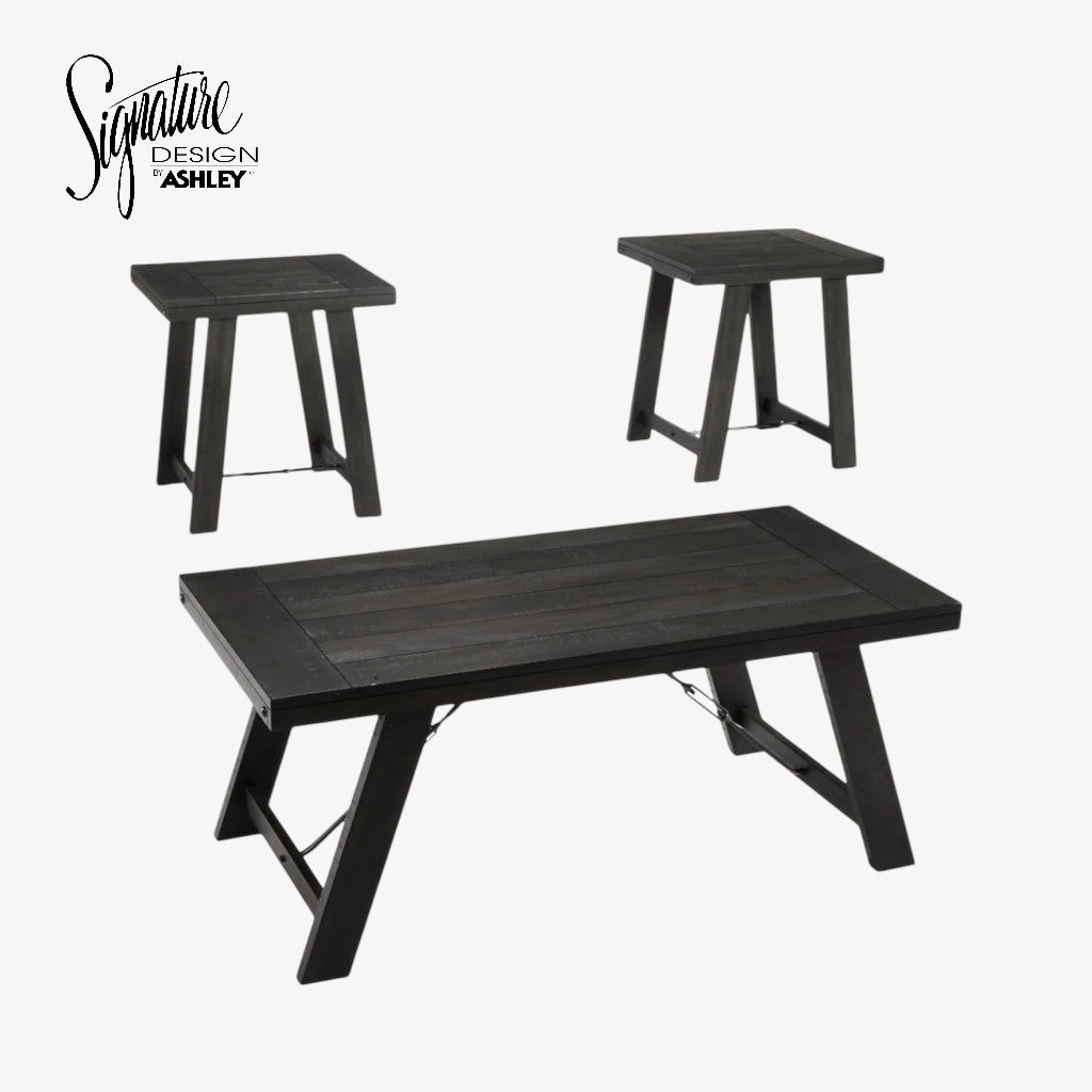 T351-13 Noorbrook Occasional Table Set In Black/ Pewter Finish (Set of 3) | Signature Design By Ashley