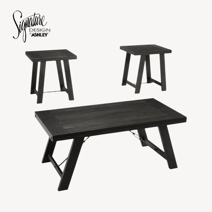 T351-13 Noorbrook Occasional Table Set In Black/ Pewter Finish (Set of 3) | Signature Design By Ashley