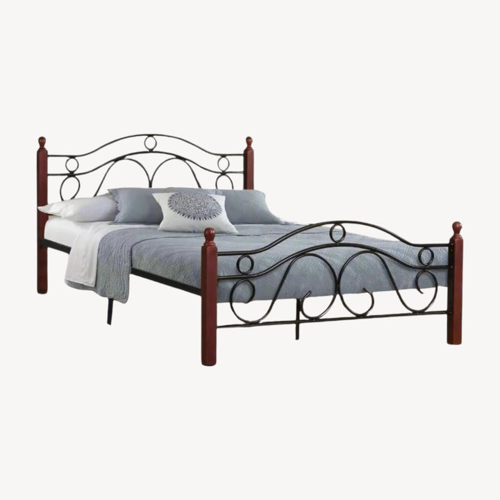 Zenith Metallic Platform Bed Frame With Wooden Posts - Black